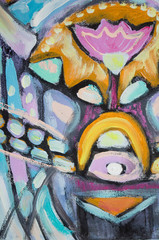 Hand drawn abstract acrylic painting on canvas.