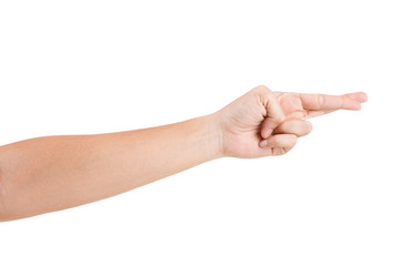 Male asian hand gestures isolated over the white background. CROSS FINGER POSE.