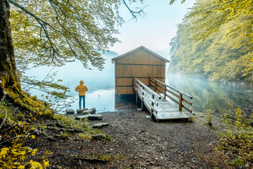 cabin on the lake in the bavaria area germany