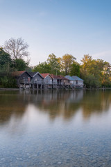 Fototapeta na wymiar cabins on the lake in the bavaria area germany