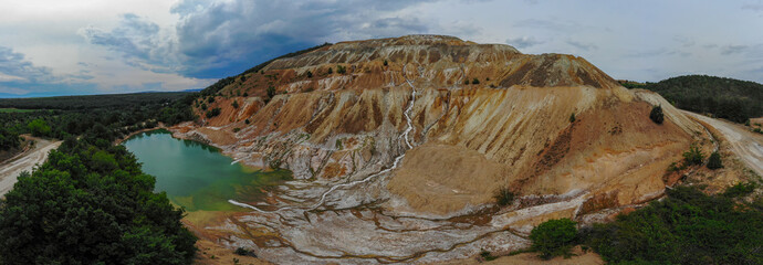 Panorama photo of abondoned open pit mine in Tsar Asen Bulgaria