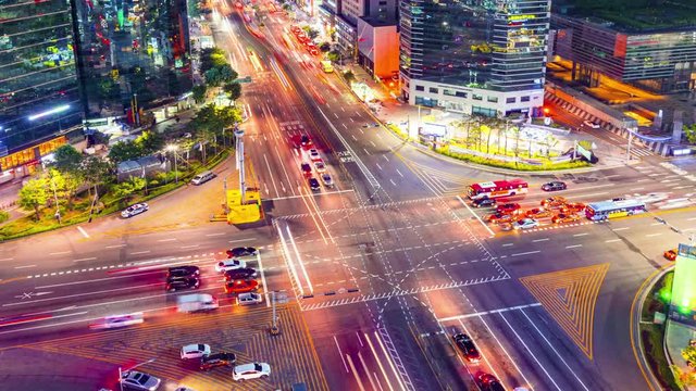 The Traffic at night in Gangnam City Seoul, South Korea