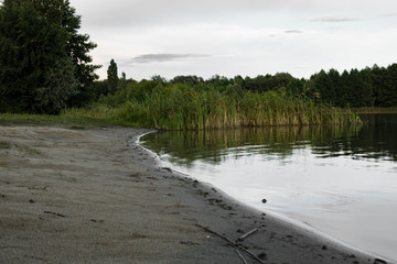 beach on the shore in reeds in a small lake