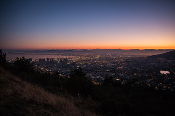 Sunrise On Lion's Head and Signal Hill Looking over Cape Town City In The Early Morning in South Africa