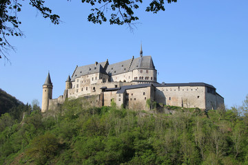 Fototapeta na wymiar Vianden, Luxembourg - April 29, 2019 : Vianden is a fortified castle located in the north of Luxembourg, near the border of Germany. It is one of the most popular tourist attraction in Luxembourg.