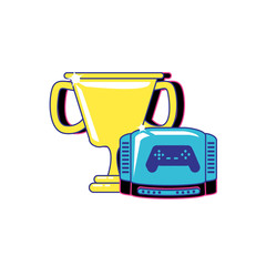 retro video game console with trophy cup