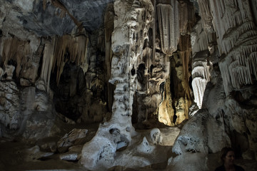 Inside The Large Limestone Cango Caves with Stalagmites and Stalagtites in Oudtshoorn, Western Cape, South Africa