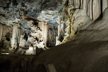 Inside The Large Limestone Cango Caves with Stalagmites and Stalagtites in Oudtshoorn, Western Cape, South Africa