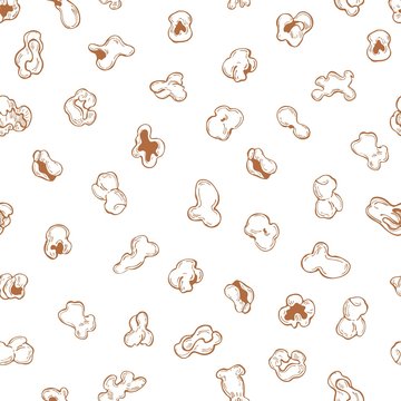 Hand drawn popcorn on white background.Vector  seamless pattern.