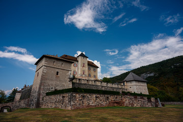 facade of castel thun, view of the exterior of castel thun in val di non (closed to trento). italy