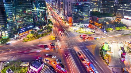 The Traffic at night in Gangnam City Seoul, South Korea