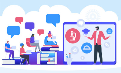 Online education. Webinar or video seminar concept