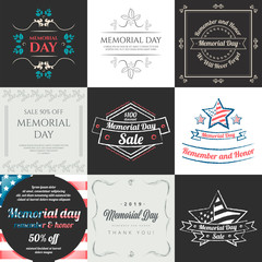 Fototapeta premium USA Memorial day retro vector banner set