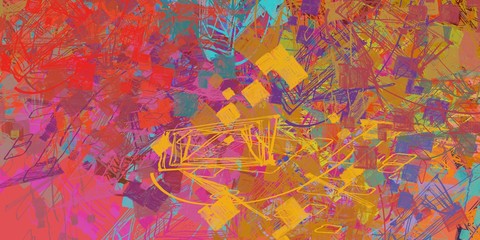 Digital sketch on colorful wall. 2d illustration. Texture backdrop painting. Creative chaos structure element.