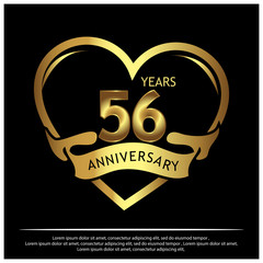 56 years anniversary golden. anniversary template design for web, game ,Creative poster, booklet, leaflet, flyer, magazine, invitation card - Vector