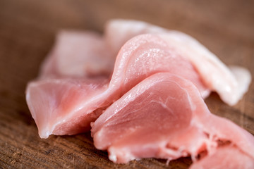 fresh raw meat on old wooden table