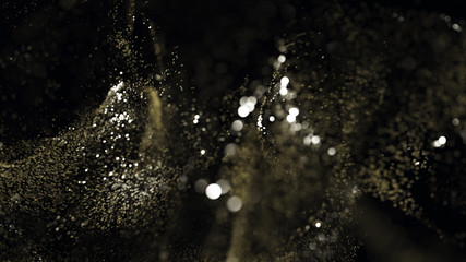 Golden glitter lights particles bokeh, abstract background, magic sparkle, shimmering dust with light effect