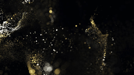 Golden glitter lights particles bokeh, abstract background, magic sparkle, shimmering dust with light effect