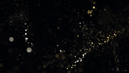 Golden glitter lights particles bokeh, abstract background, magic sparkle, shimmering dust with light effect