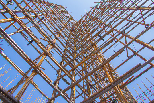 Steel rebar for reinforcement concrete for pouring the concrete base of the building. Basis for concrete construction.