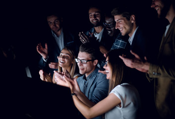 close up.happy business team in the workplace