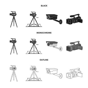 Vector illustration of camcorder and camera logo. Collection of camcorder and dashboard vector icon for stock.