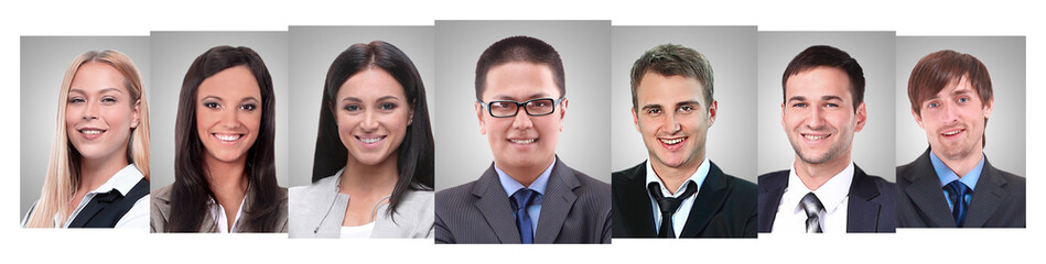 panoramic collage of portraits of young entrepreneurs.