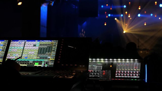Lights and Sound Mixer Console With Audio Channel Faders And Dancing People