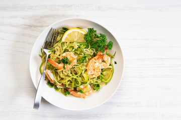 healthy zucchini noodles with shrimps