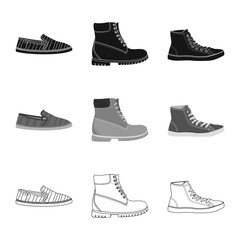 Vector illustration of shoe and footwear sign. Collection of shoe and foot stock vector illustration.