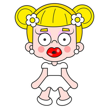 Vector Icon Of A Rag Doll Princess. The Kids Toy Doll Has Hair