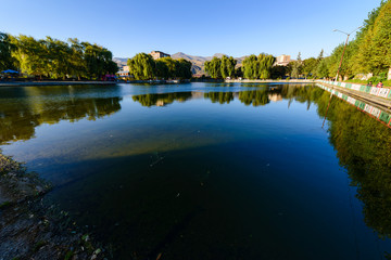 Fototapeta na wymiar Awesome landscape with lake and willow trees, Armenia