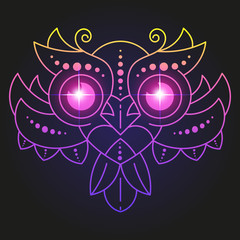 Abstract Image Owl Bird In The Form Of A Starry Sky Or Space, Consisting Of Points, Lines, And Shapes In The Form, Stars And The Universe. Vector