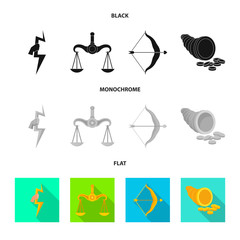 Vector illustration of deity and antique symbol. Set of deity and myths stock symbol for web.