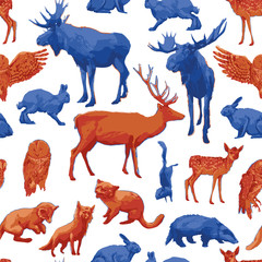 Repeated seamless pattern of different forest animals