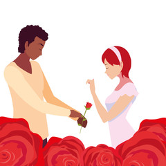 man giving flower a woman romantic