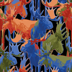 Seamless repeated pattern of vector standing moose