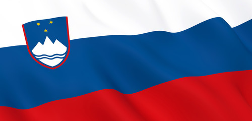 National Fabric Wave Closeup Flag of Slovenia Waving in the Wind. 3d rendering illustration.