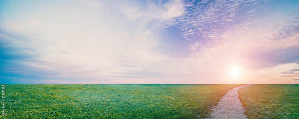 Poster Natural field landscape, sky and clouds