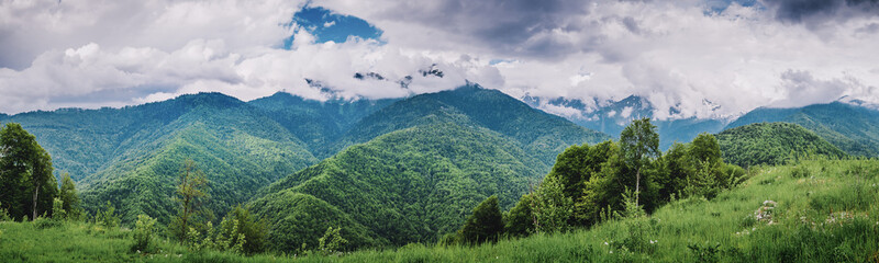 Fototapeta na wymiar Mountain forest and clouds