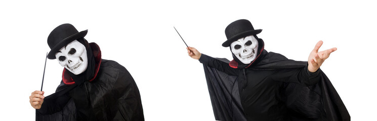 Man in horror costume with mask isolated on white