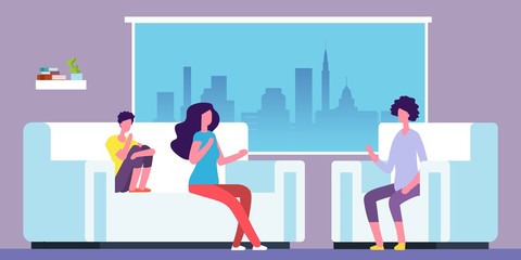 Child psychotherapy vector. Mother and son at psychologist illustration. Psychotherapy problem, therapy mental child