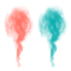 Turquoise and coral smoke bomb vector isolated on white background. Illustration of smoke cloud, effect steam colored smoky