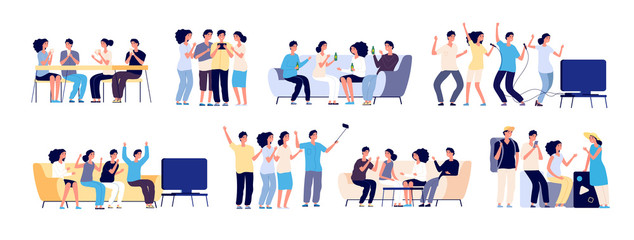 Friends together. Friendship between people. Smiling best friends spending time relaxing and talking. Flat vector characters isolated on white