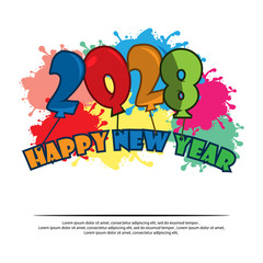 Happy New Year 2028 with balloon. card stock, flat design.