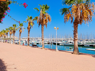 Beautiful promenade along the port and the sea in Alicante.