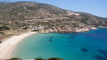 Obraz premium Greece, the island of Dhonoussa. A small place near to the larger island of Naxos. A view of Kendros beach on a bright May day.