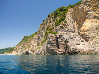 Fototapeta na wymiar Rocky shores and blue Adriatic sea near the town of Budva, Montenegro