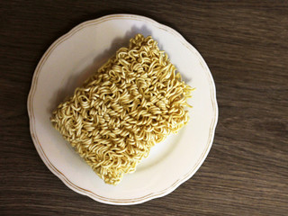 Fast food vermicelli on a plate top view