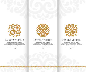 Vector set of golden logo with elegant, classic elements. Can be used for emblem and monogram. Great for invitation, flyer, menu, brochure, background or any desired idea.